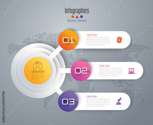 Infographics design vector and business icons with 3 options.