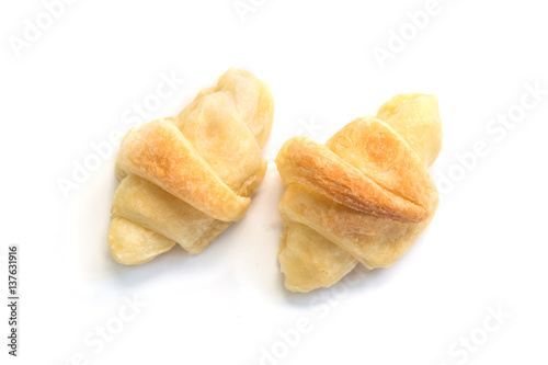 Mini croissants isolated on white background.