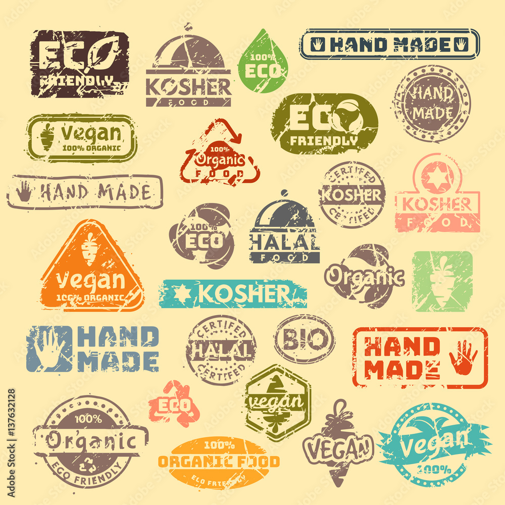 Obraz premium Vector retro teal vintage stamps for quality mark.