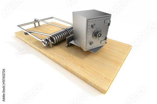 mousetrap and safe on white...