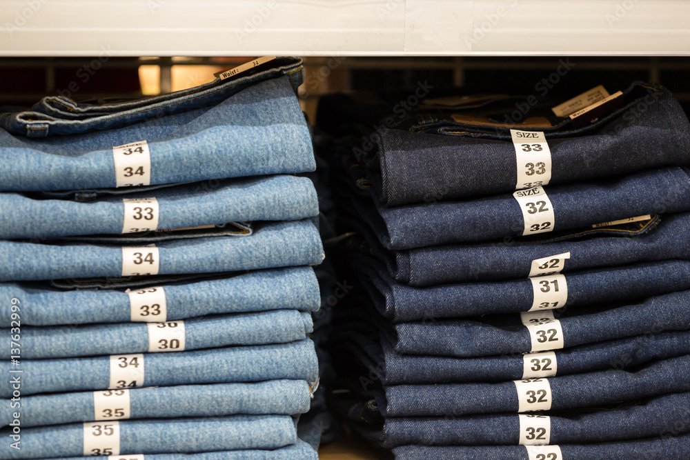 Blue jeans denim Collection jeans stacked