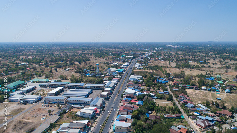 arial view of rural town, wasteland at countryside - Thailand