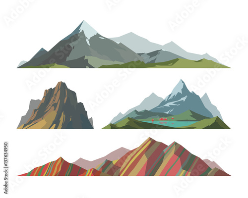 Canvas Print Mountain mature silhouette element outdoor icon snow ice tops and decorative isolated camping landscape travel climbing or hiking geology vector illustration