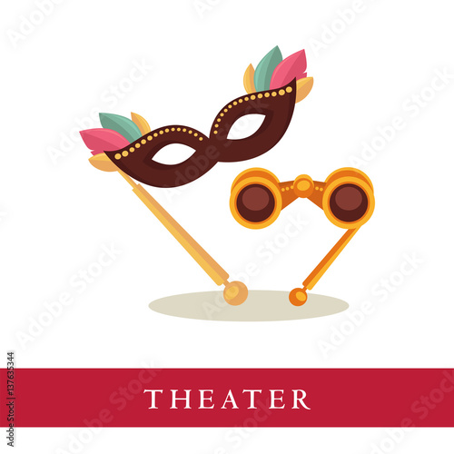 Theatre opera glasses and venetian mask icons isolated on white