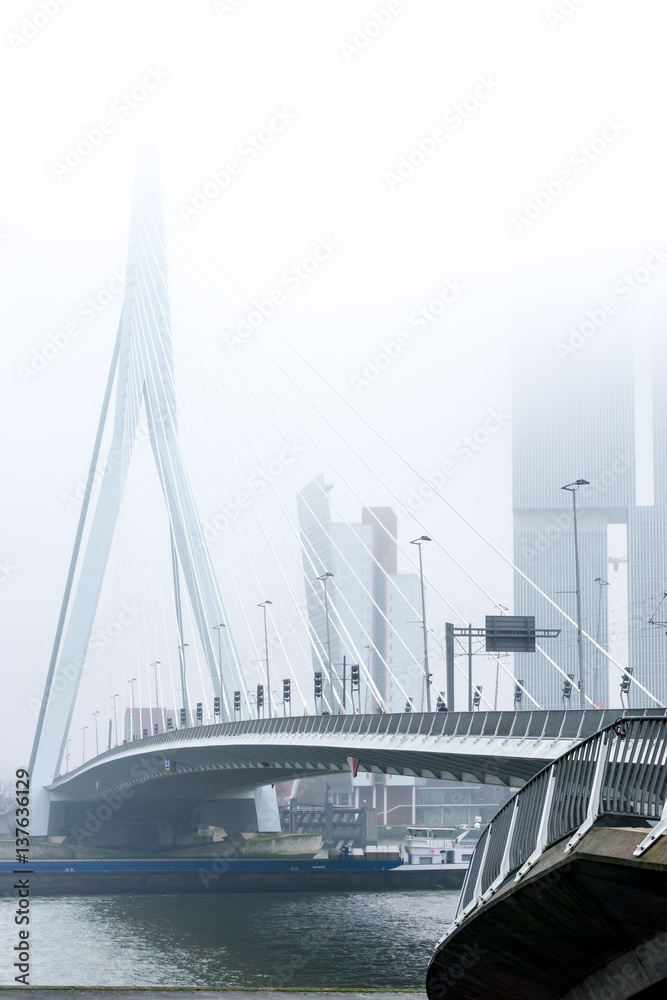 Obraz premium ROTTERDAM, Netherlands - February 7, 2017 : Street view of Rotterdam City Netherlands. back to 1270 when a dam was constructed in the Rotte river by people settled around it for safety.
