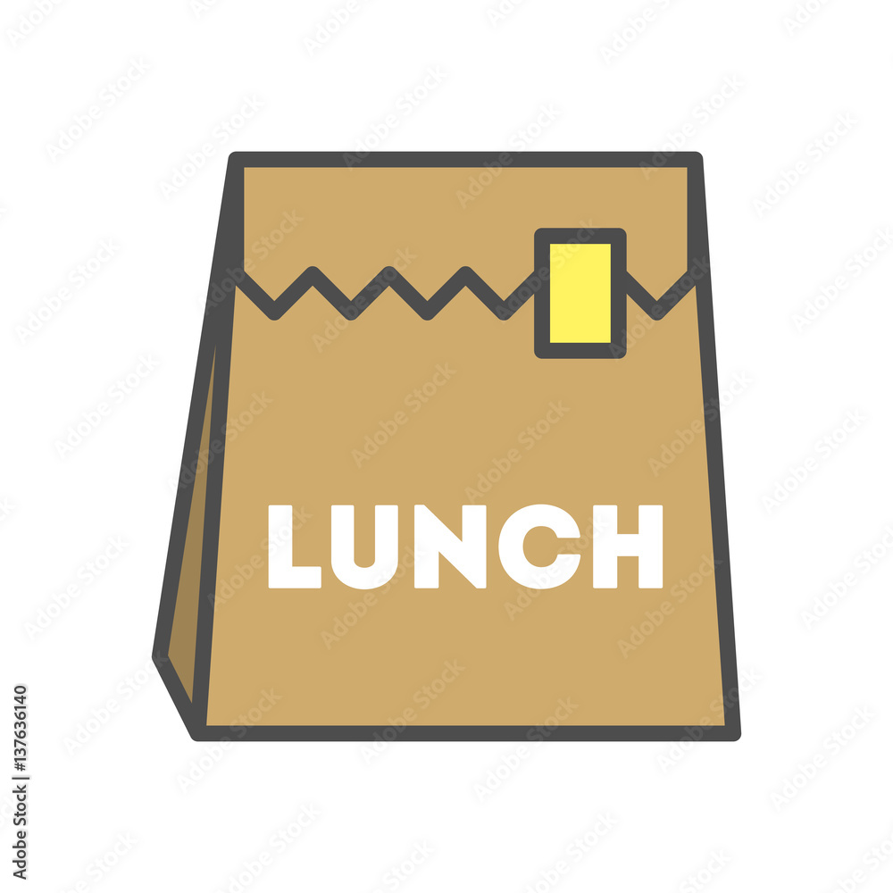 Isolated lunch icon on white background. School lunch bag with sticker. Stock Vector Adobe Stock