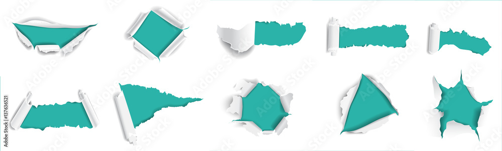 Ripped paper set. Holes from torn paper. Decoration and texture.