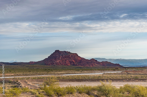 Red Mountain on a Cloudy Day in the Desert