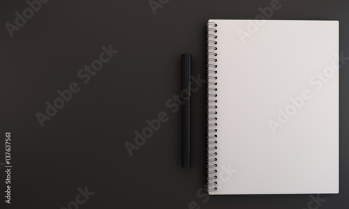 Top view work space on a black table background - 3D render