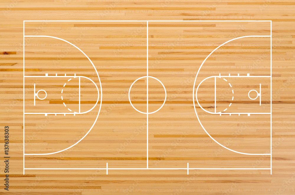 Naklejka premium Basketball court floor with line on wooden