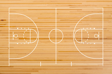 Basketball court floor with line on wooden