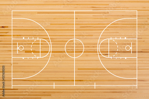 Basketball court floor with line on wooden