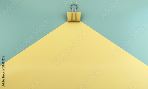 Yellow binder paper clip on green and yellow background - 3D render