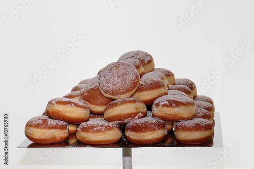 Heap of Sweet Bavarian Cream Filled Donuts on Tray