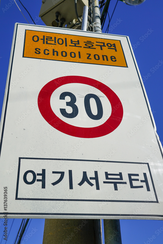 Obraz premium school zone road[traffic] sign in street
