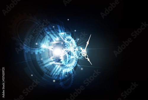 Abstract Futuristic Technology Background with Clock concept and Time Machine, vector