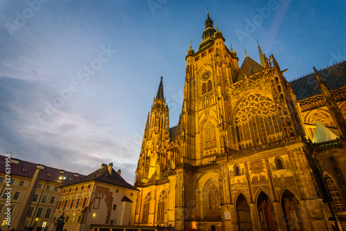 ‎St. Vitus Cathedral during sunset at Prague Castle, Czech Republic