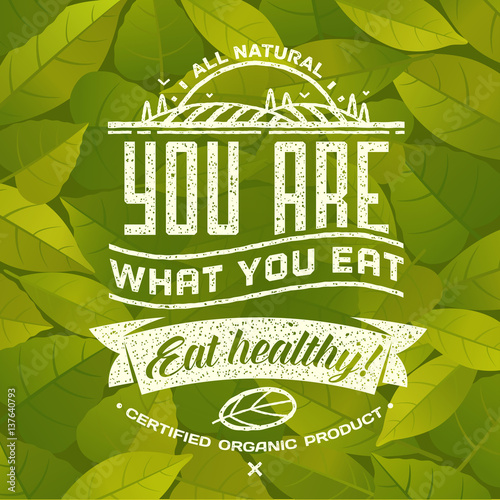 Natural, locally grown, organic food poster or banner. Vector illustration.