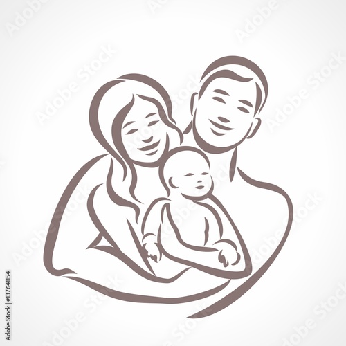 Father, mother and baby illustration - happy family