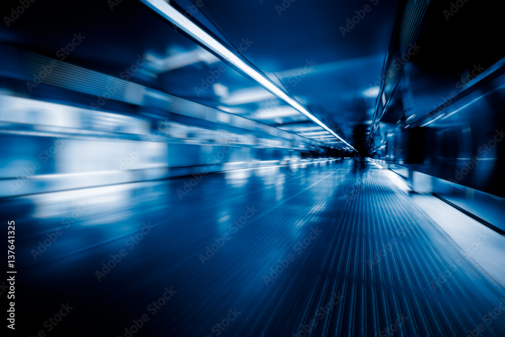 Blurred Motion Of Train In Subway Station of Nanjing,China.
