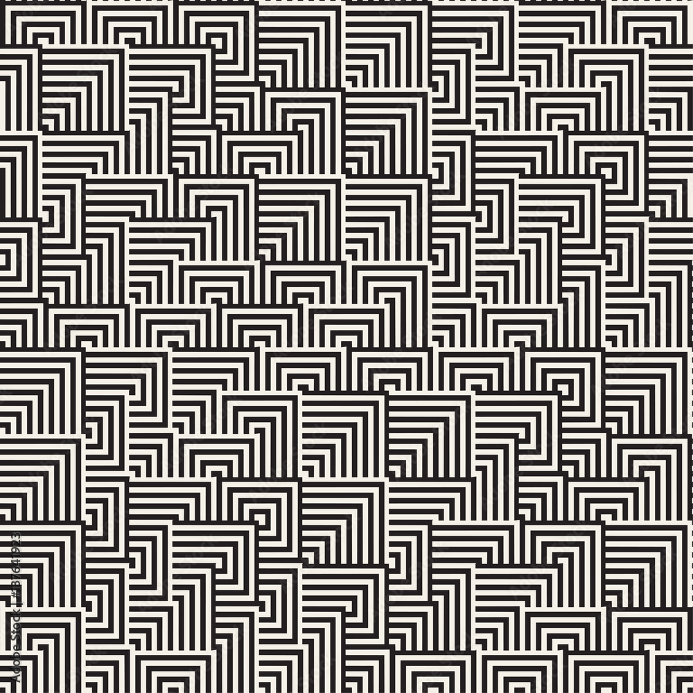 Maze Tangled Lines Contemporary Graphic. Vector Seamless Black and White Pattern.