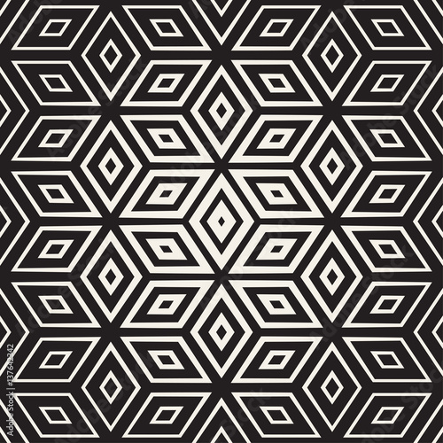 Trendy Monochrome Line Lattice. Vector Seamless Black and White Pattern.