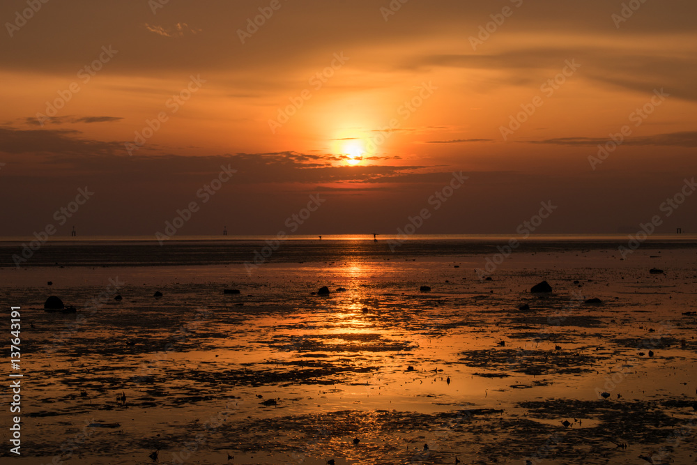 Landscape of paradise tropical island beach, sunrise shot Landscape of paradise tropical island beach, sunrise shot