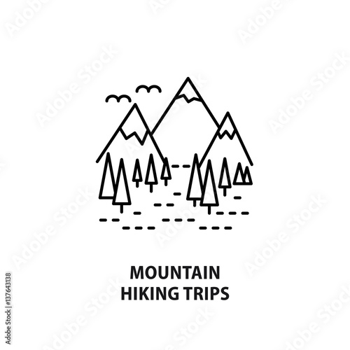 Vector logo for mountain hiking trips isolated on white