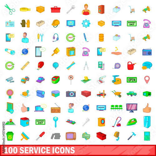 100 service icons set, cartoon style © ylivdesign