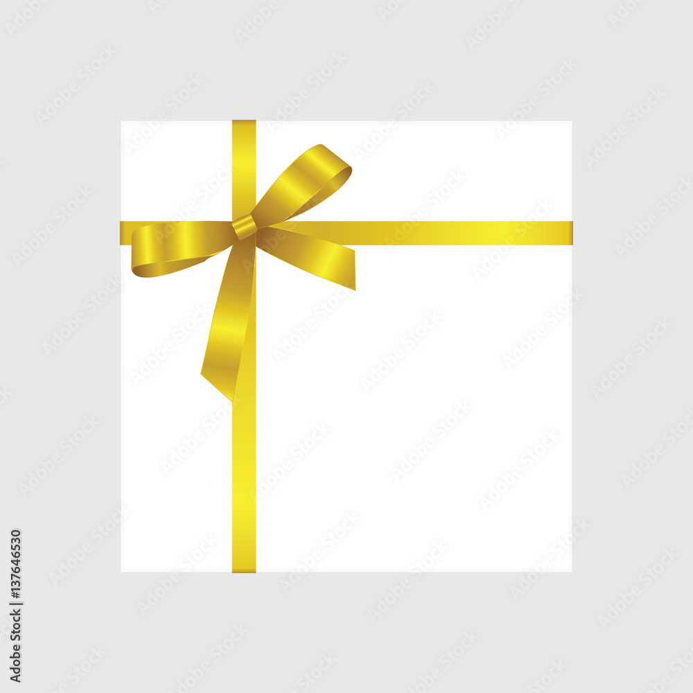 Vector White Square Gift Box with Shiny Yellow Satin Bow Vector White Square Gift Box with Shiny Yellow Satin Bow