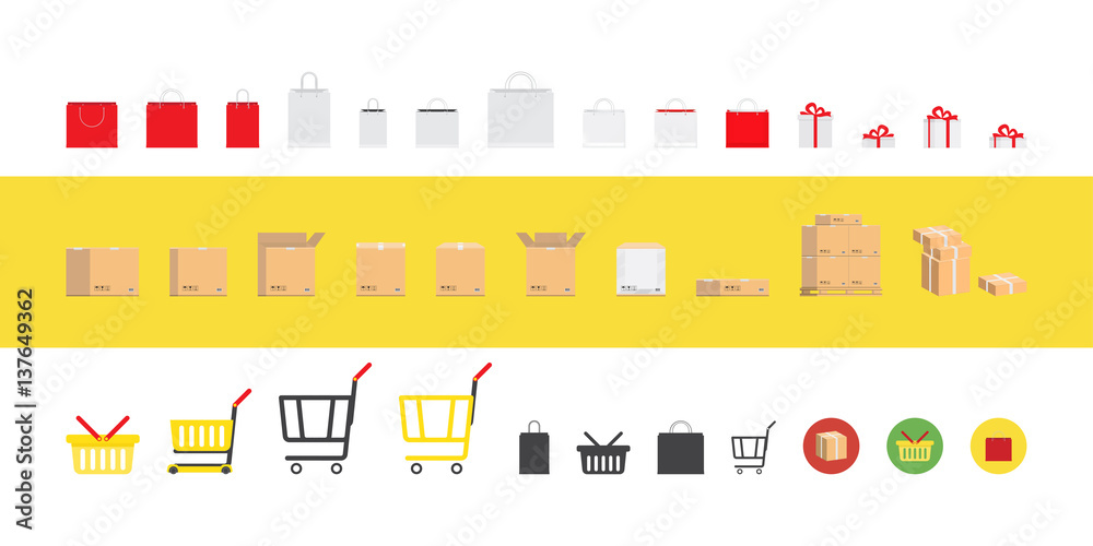 Set of packages and boxes to store and transportation. Flat vector illustration EPS 10.