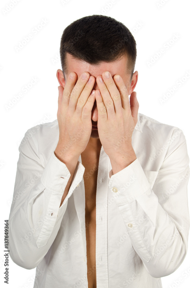 Stress and grief. Man crying. Depression, pain and parting. Young attractive guy crying. Stress and grief. Man crying. Depression, pain and parting. Young attractive guy crying.