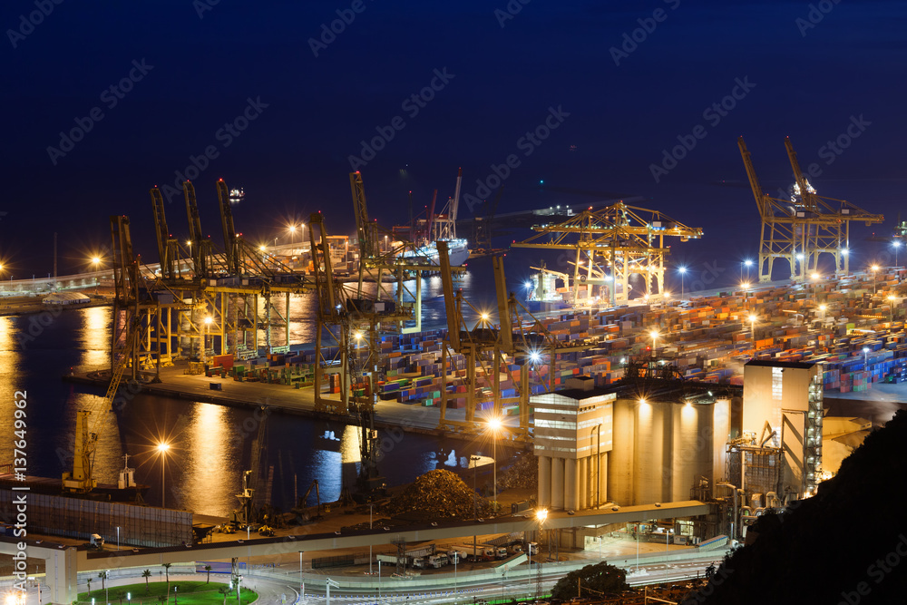 Port of Barcelona by Night in Spain