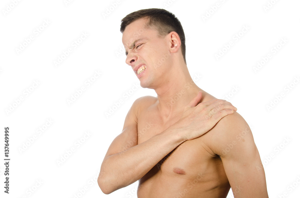Massage. Pain in the neck. Stress and muscle pain. Young man holding neck. Massage. Pain in the neck. Stress and muscle pain. Young man holding neck.