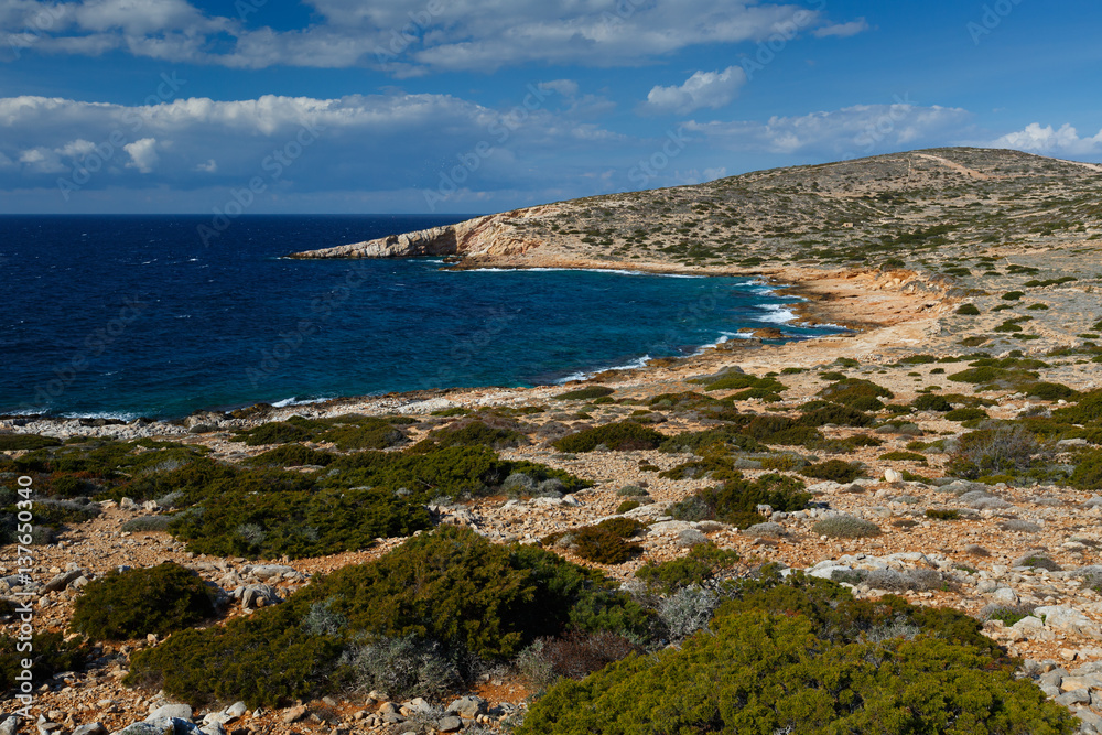 View of the north coast landscape on Donoussa island.