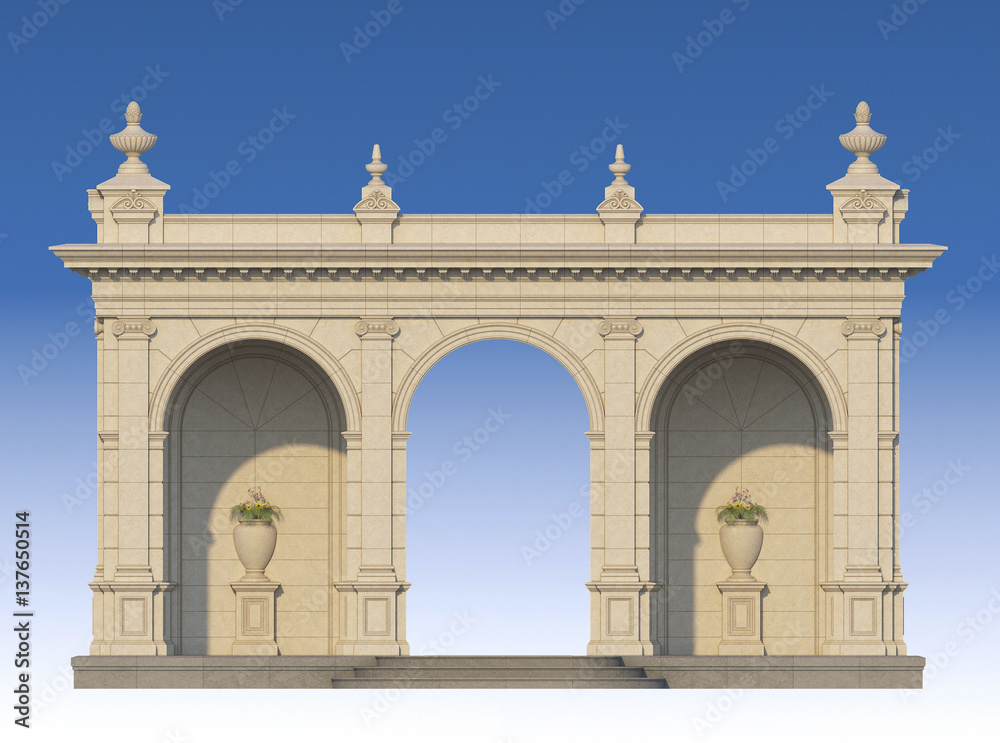 arcade with ionic pilasters in classic style. 3d render arcade with ionic pilasters in classic style. 3d render