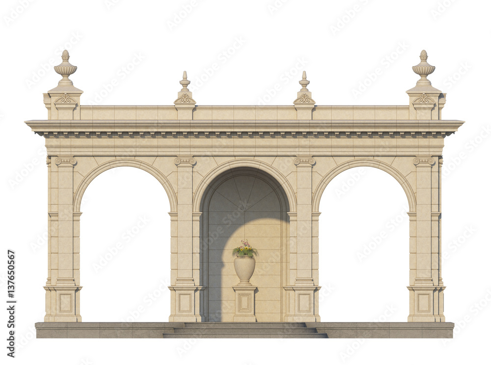 Naklejka premium arcade with ionic pilasters in classic style. 3d render