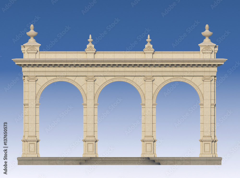 Naklejka premium arcade with ionic pilasters in classic style. 3d render