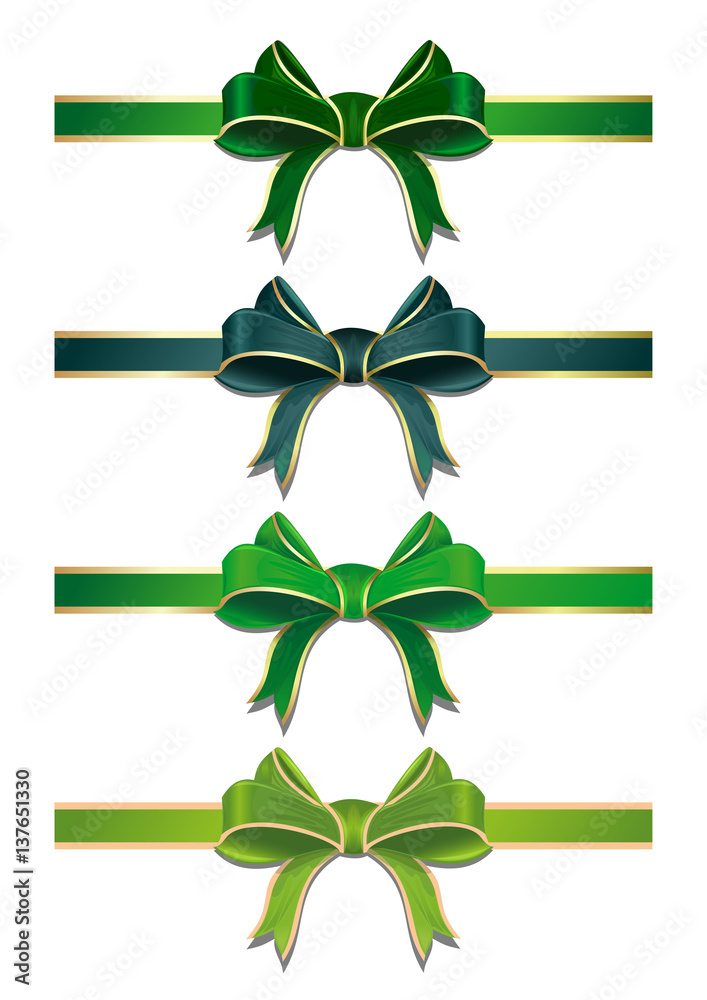 Set of green ribbons with bows. Green ribbons with bows to Easter or St