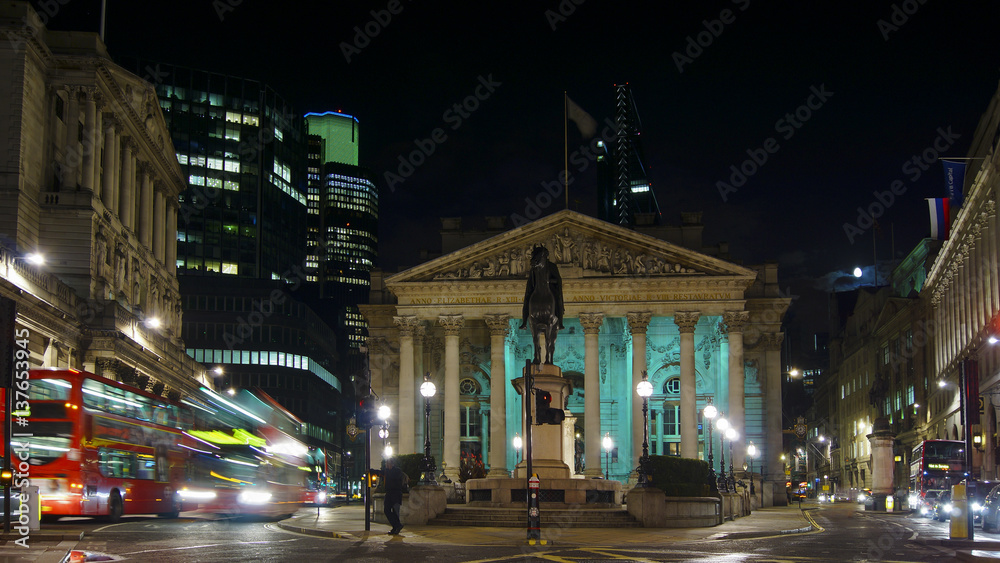 Royal Stock Exchange in London in night
