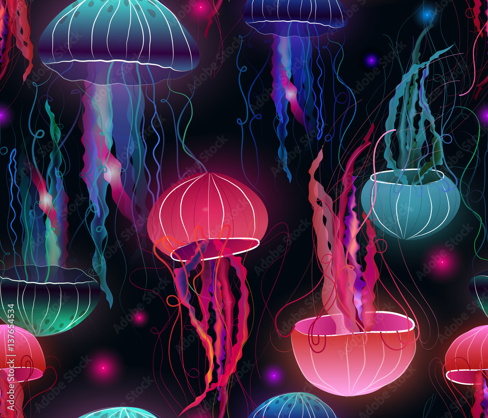 Obraz premium morze party różowy meduza wzór
