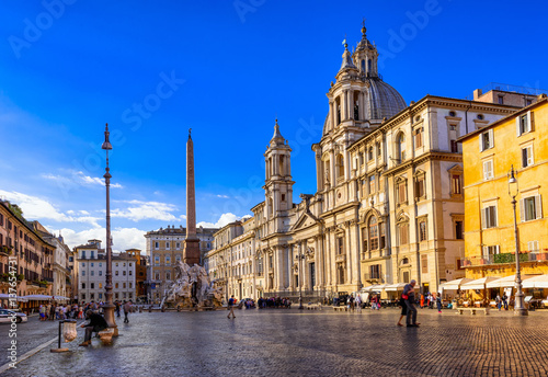 Church Sant Agnese in Agone and Fountain of the four Rivers with Egyptian obelisk on Piazza Navona in Rome, Italy © Ekaterina Belova