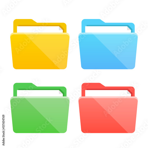 Folder icons set. Flat design graphic elements, colorful folders flat icons set. Vector illustration