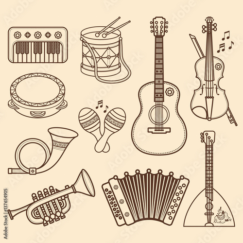 Musical instrument.  Seamless monochrome pattern. Vector ornament.