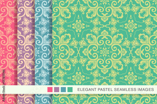 Elegant seamless pastel background set round curve cross flower
