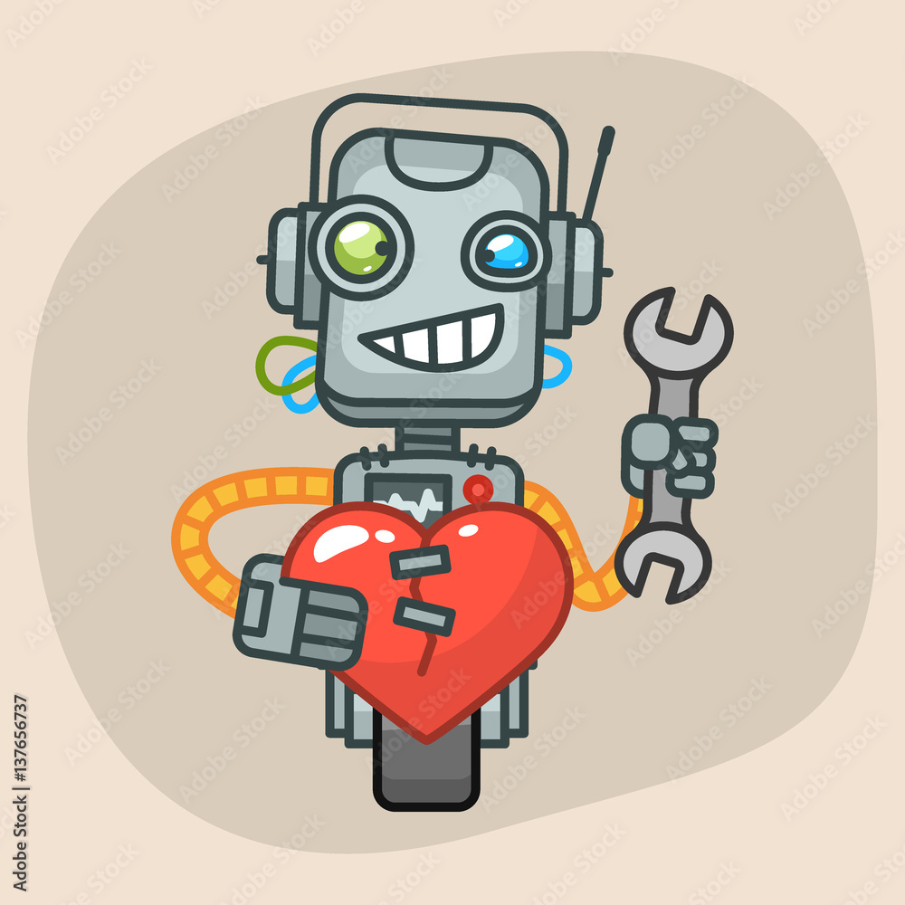 Robot Holding Wrench and Heart Robot Holding Wrench and Heart