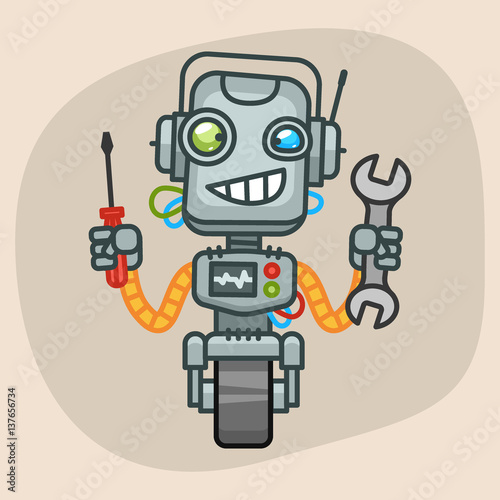 Robot Holding Wrench and Screwdriver