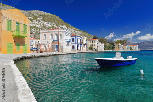 Boat moored-west side main harbor-Pera Meria district. Kastellorizo-Greece. 1606