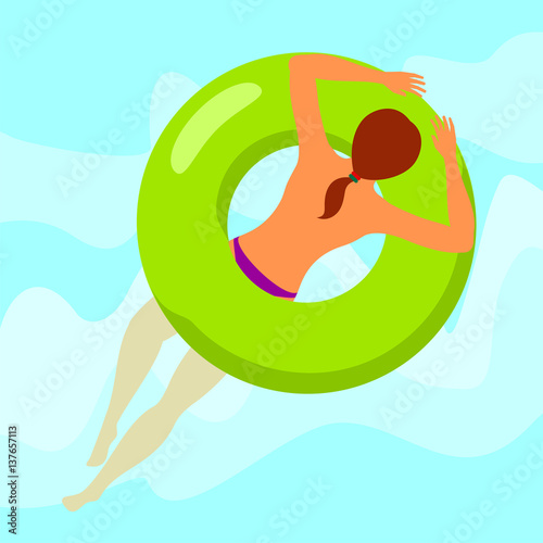 Girl swims in the sea