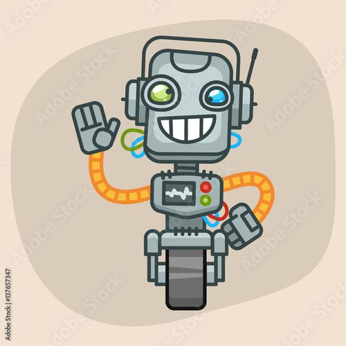 Robot Waves Her Hand and Smiling